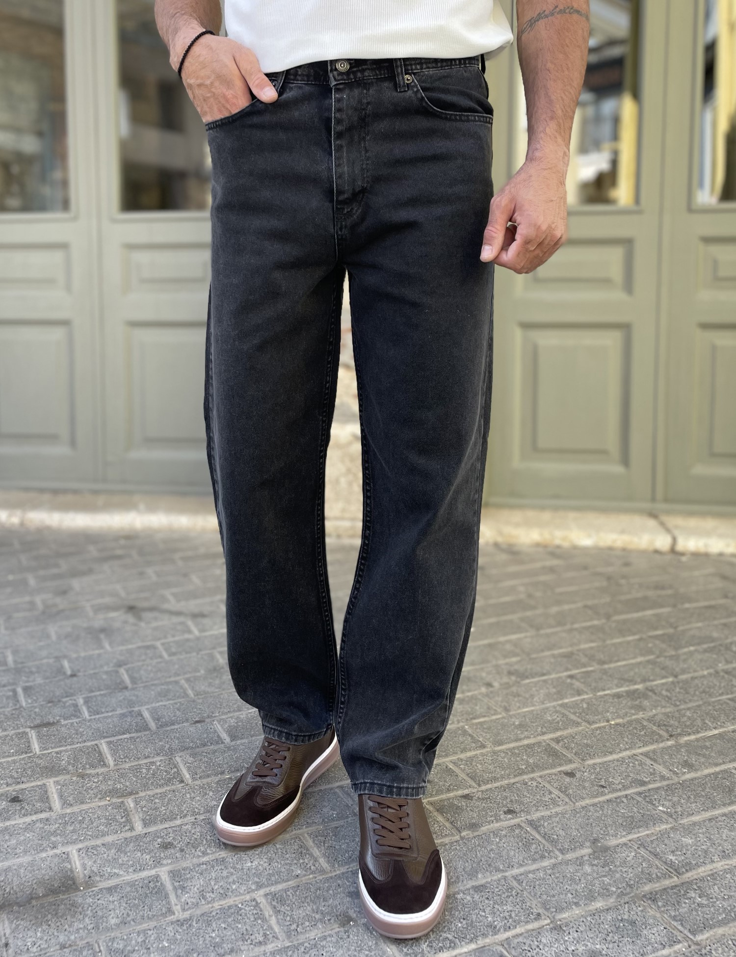 G8 Ανδρικό μαύρο Loose τζιν ελαστικό πεντάτσεπο με φερμουάρ G81086